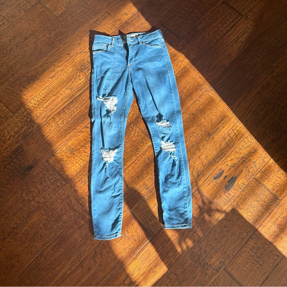 TOPSHOP Moto Leigh Jeans 25 Distressed Light Wash Skinny